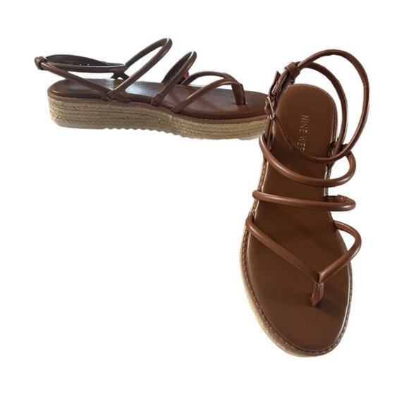 NIB‎ Nine West Clara Espadrille Platform Sandal 10 Brown Faux Leather Strappy - Picture 1 of 7